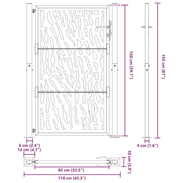 Schwarzes Gartentor 100x150 cm Stahl Trace Design