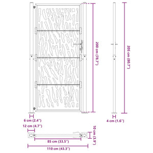 Schwarzes Gartentor 100x200 cm Stahl Trace Design