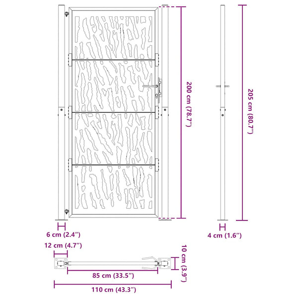 Schwarzes Gartentor 100x200 cm Stahl Trace Design
