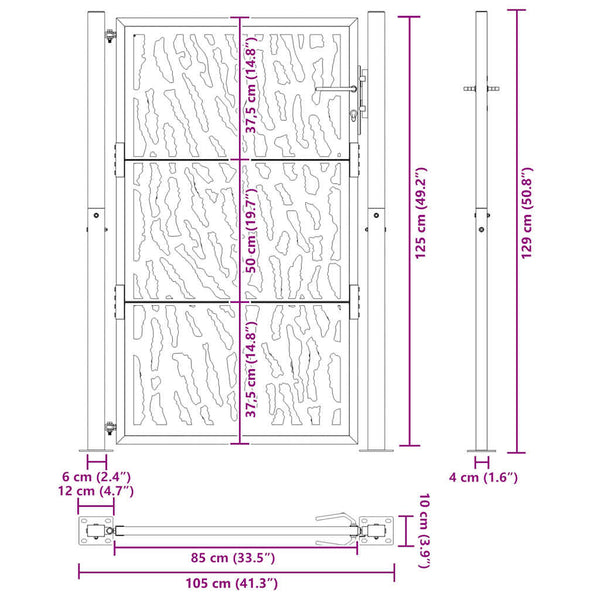 Gartentor 100x125cm Verwitterungsstahl Trace-Design