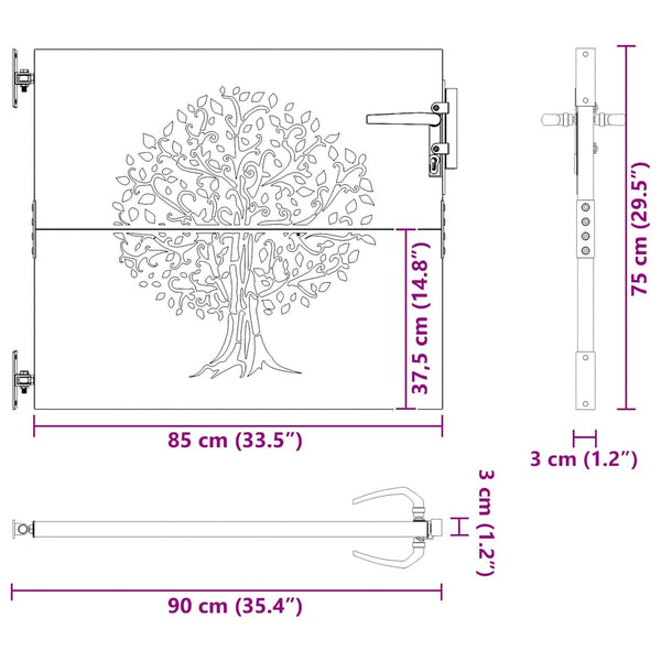 Gartentor 100x200 cm Verwitterungsstahl Trace Design