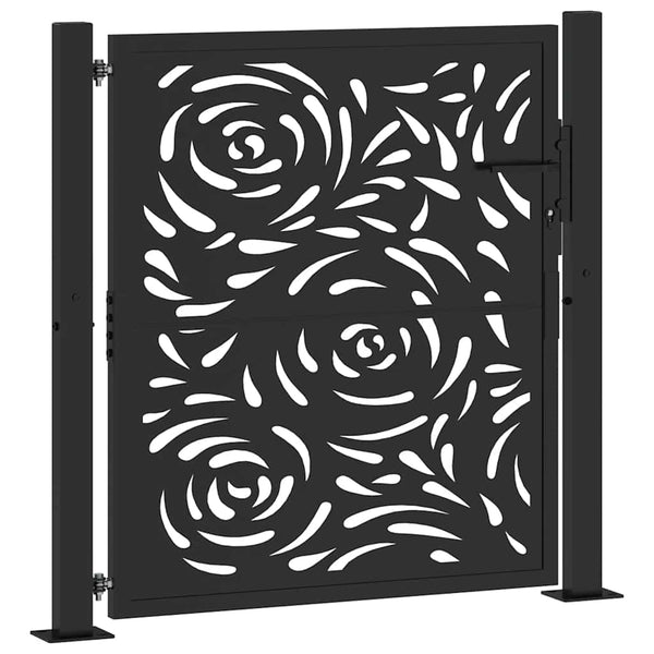 Schwarzes Gartentor Stahl Flammendesign 100x100cm
