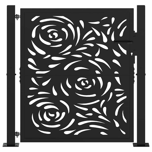 Schwarzes Gartentor Stahl Flammendesign 100x100cm