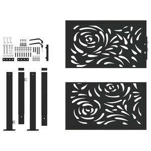 Schwarzes Gartentor Stahl Flammendesign 100x100cm