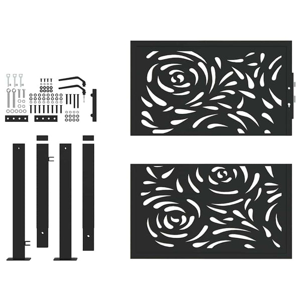 Schwarzes Gartentor Stahl Flammendesign 100x100cm