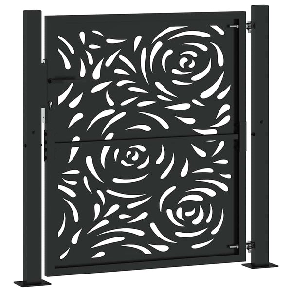 Schwarzes Gartentor Stahl Flammendesign 100x100cm