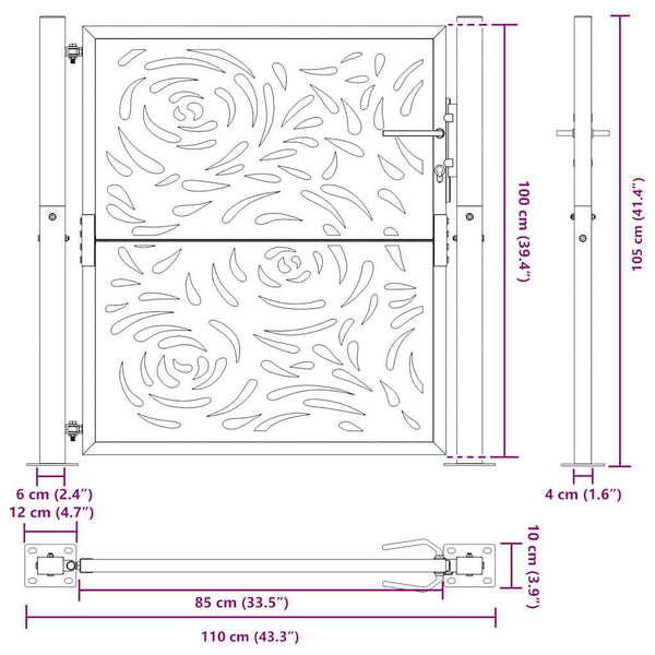 Schwarzes Gartentor Stahl Flammendesign 100x100cm