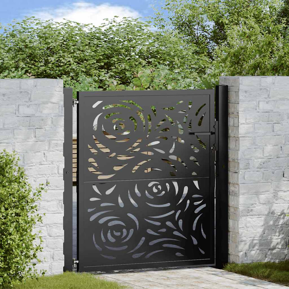 Schwarzes Gartentor Stahl Flammendesign 100x100cm