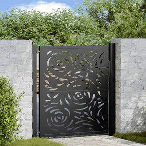 Schwarzes Gartentor Stahl Flammendesign 100x100cm