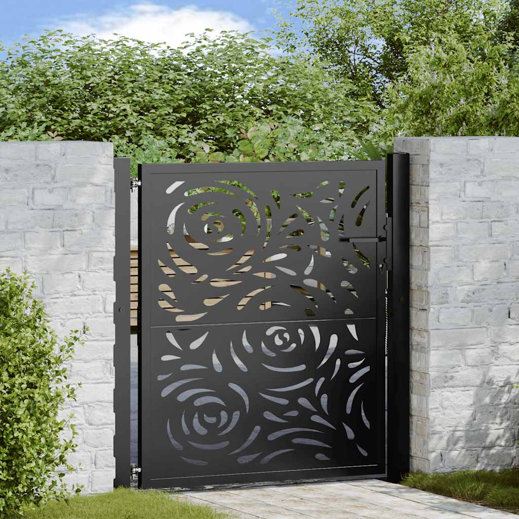 Schwarzes Gartentor Stahl Flammendesign 100x100cm