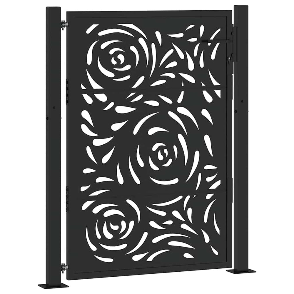 Gartentor Schwarz Stahl Flammendesign 100x125 cm