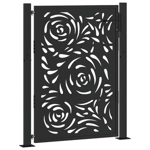 Gartentor Schwarz Stahl Flammendesign 100x125 cm