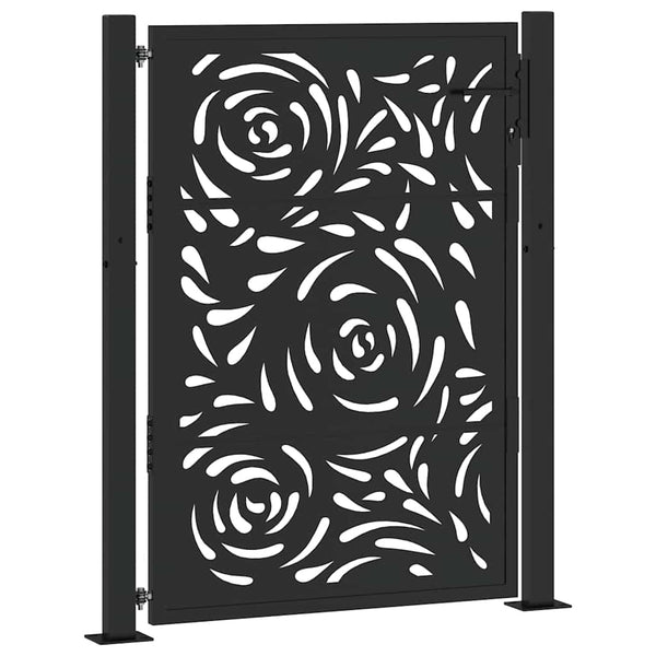 Gartentor Schwarz Stahl Flammendesign 100x125 cm