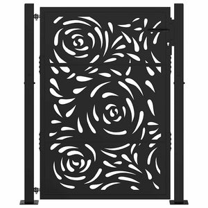 Gartentor Schwarz Stahl Flammendesign 100x125 cm