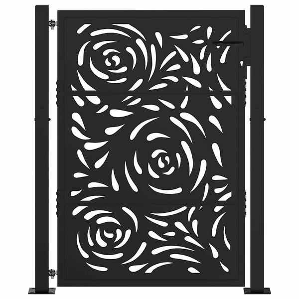 Gartentor Schwarz Stahl Flammendesign 100x125 cm