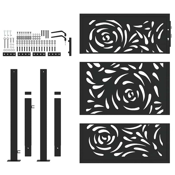Gartentor Schwarz Stahl Flammendesign 100x125 cm