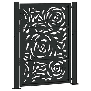 Gartentor Schwarz Stahl Flammendesign 100x125 cm