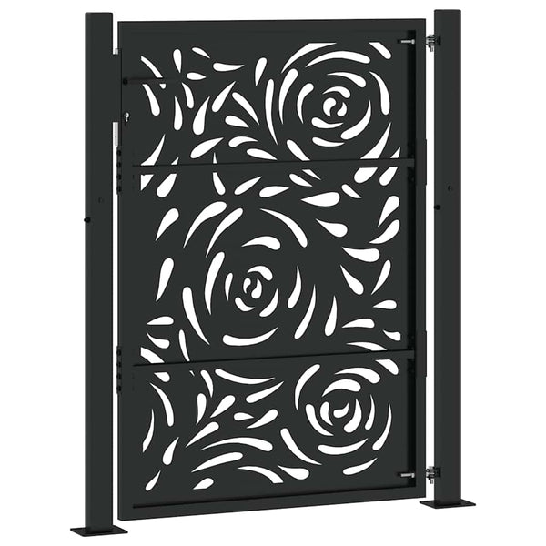 Gartentor Schwarz Stahl Flammendesign 100x125 cm