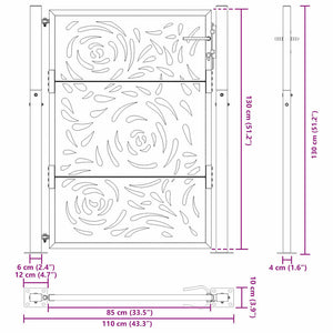 Gartentor Schwarz Stahl Flammendesign 100x125 cm