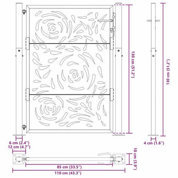 Gartentor Schwarz Stahl Flammendesign 100x125 cm