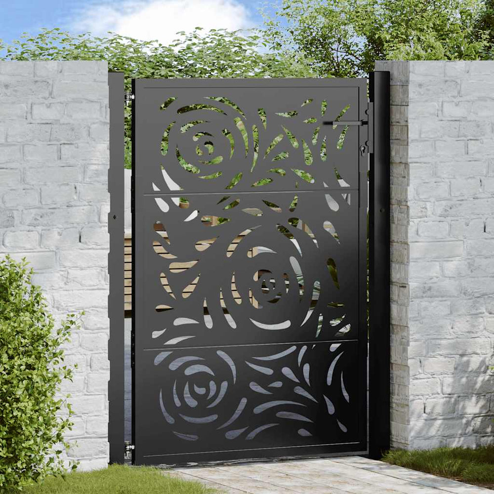 Gartentor Schwarz Stahl Flammendesign 100x125 cm