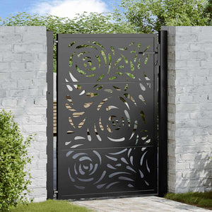 Gartentor Schwarz Stahl Flammendesign 100x125 cm