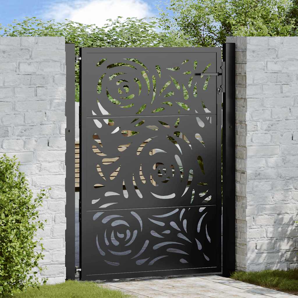 Gartentor Schwarz Stahl Flammendesign 100x125 cm