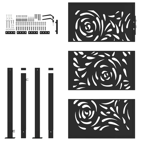 Schwarzes Gartentor 100x150 cm Stahl Flammendesign