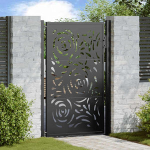Schwarzes Gartentor 100x150 cm Stahl Flammendesign