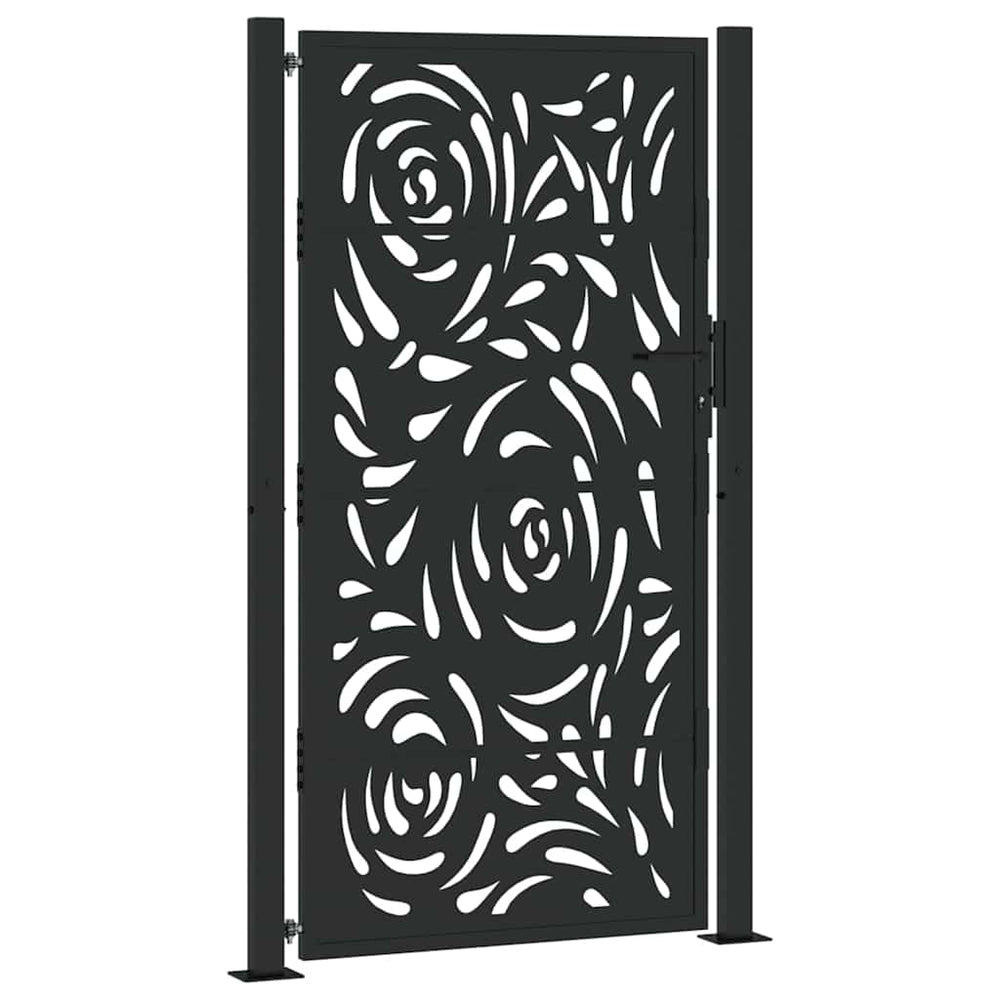 Schwarzes Gartentor 100x175 cm Stahl Flammendesign