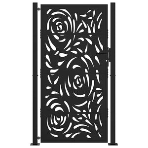 Schwarzes Gartentor 100x175 cm Stahl Flammendesign