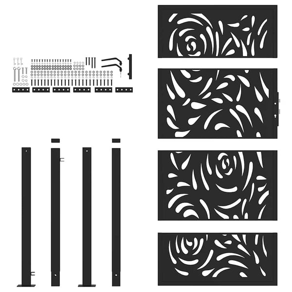 Schwarzes Gartentor 100x175 cm Stahl Flammendesign