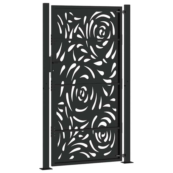 Schwarzes Gartentor 100x175 cm Stahl Flammendesign