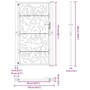 Schwarzes Gartentor 100x175 cm Stahl Flammendesign