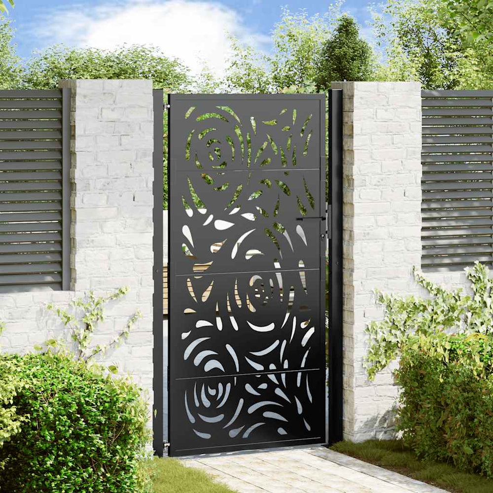 Schwarzes Gartentor 100x175 cm Stahl Flammendesign