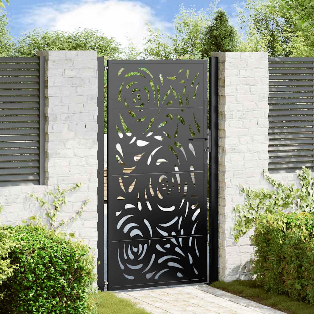 Schwarzes Gartentor 100x175 cm Stahl Flammendesign