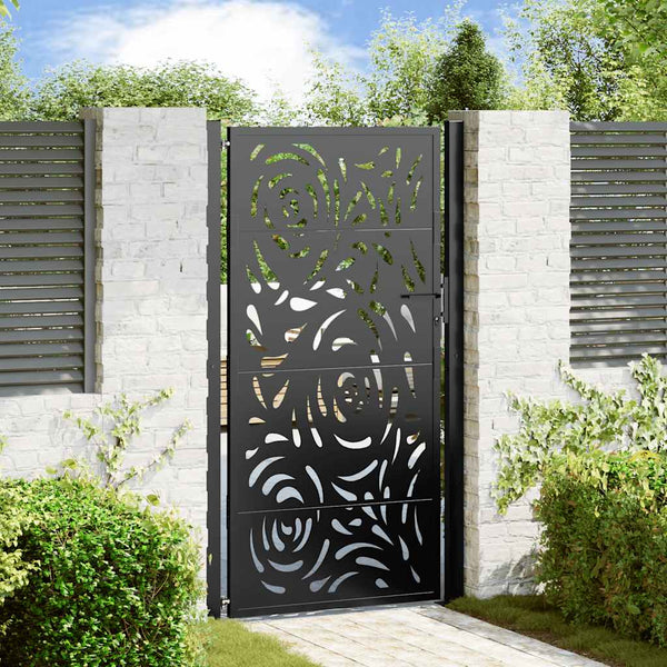 Schwarzes Gartentor 100x175 cm Stahl Flammendesign