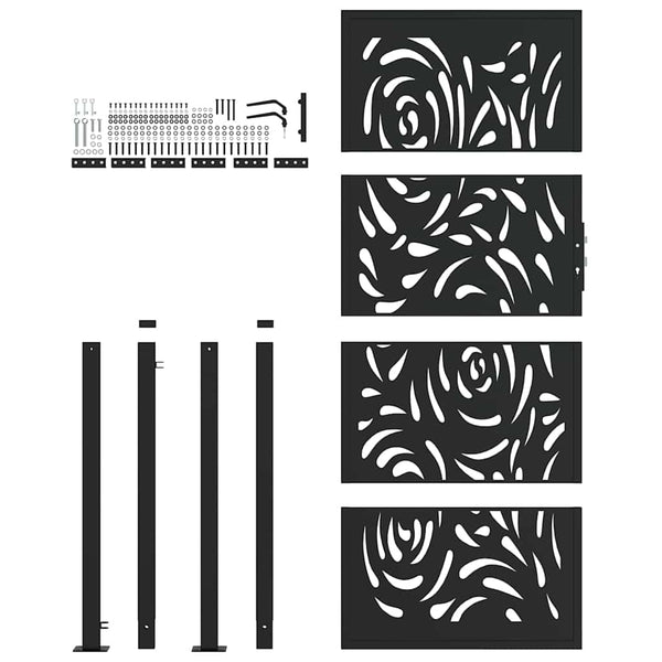 Gartentor Schwarz 100x200 cm Stahl Flammendesign