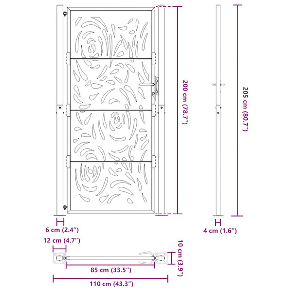 Gartentor Schwarz 100x200 cm Stahl Flammendesign