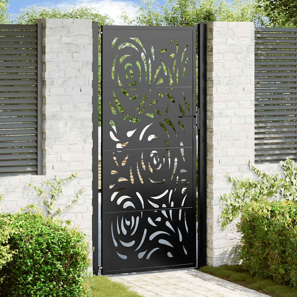 Gartentor Schwarz 100x200 cm Stahl Flammendesign