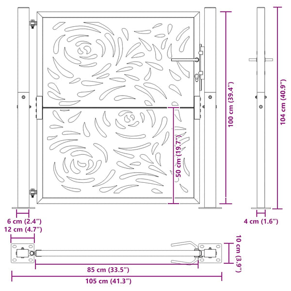 Gartentor 100x100 cm Verwitterungsstahl Flammendesign