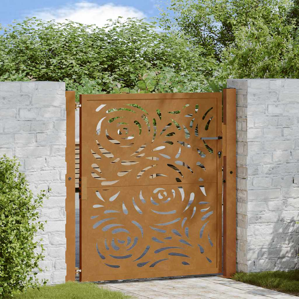 Gartentor 100x100 cm Verwitterungsstahl Flammendesign
