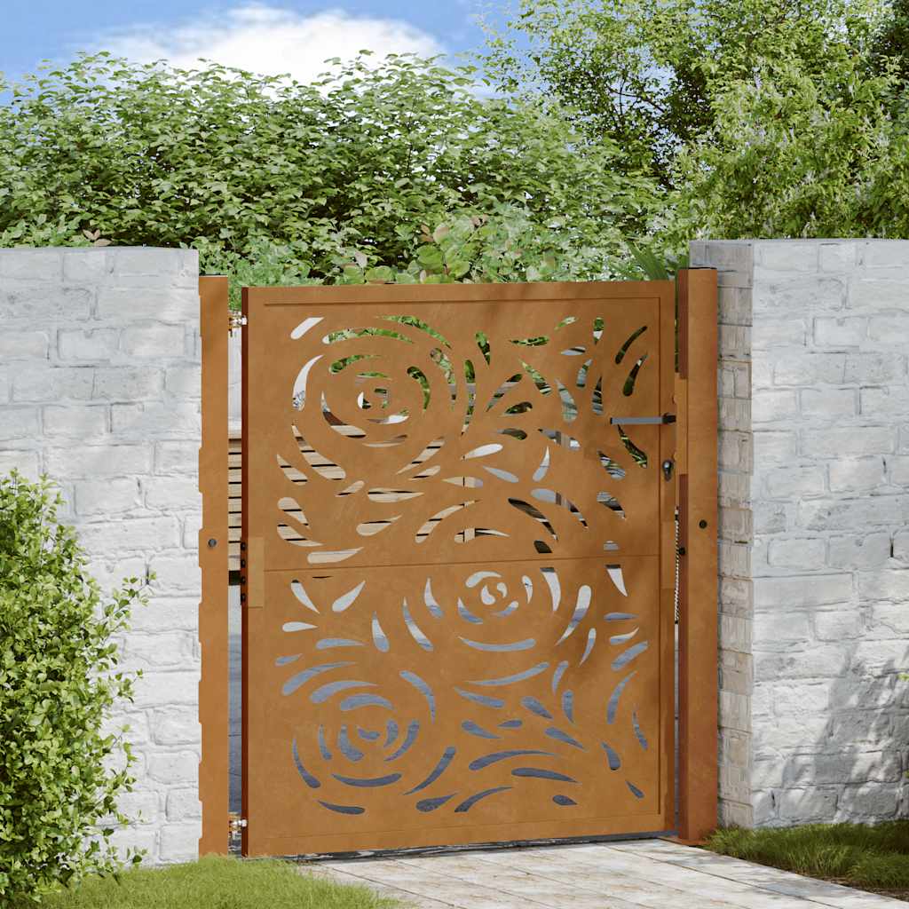 Gartentor 100x100 cm Verwitterungsstahl Flammendesign