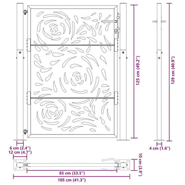 Gartentor 100x125cm Verwitterungsstahl Flammendesign