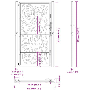 Gartentor 100x175 cm Verwitterungsstahl Flammendesign