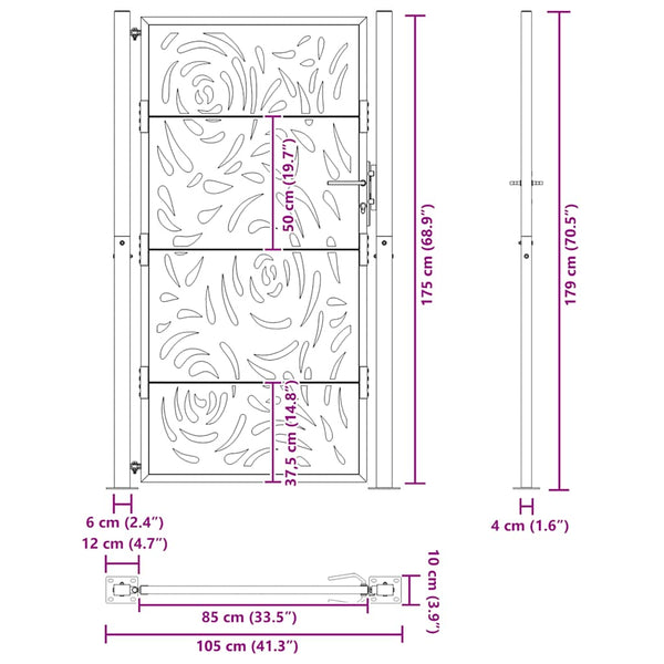 Gartentor 100x175 cm Verwitterungsstahl Flammendesign