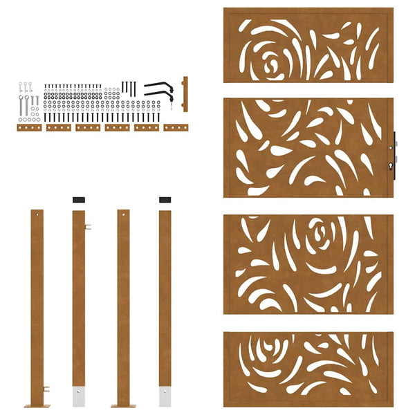 Gartentor 100x200 cm Verwitterungsstahl Flammendesign