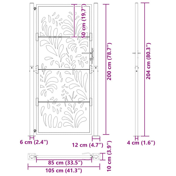 Gartentor 100x200 cm Verwitterungsstahl Flammendesign