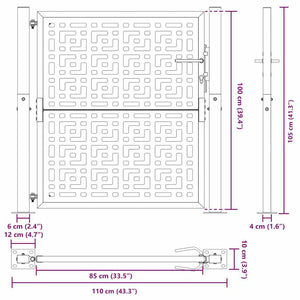 Schwarzes Gartentor 100x100 cm Stahl Kreuz Design