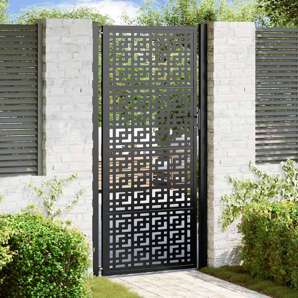 Schwarzes Gartentor 100x200 cm Stahl Kreuz-Design